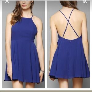 Silence + Noise Elegant Blue Chiffon High Neck Apron Dress